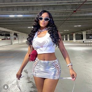 Pink Plastic Babez Astra silver skirt